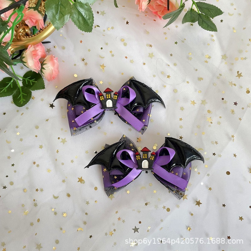 ロリータ ハロウィンアクセサリー かぼちゃ色の悪魔のヘアピン ロリータ オレンジ 黒 紫 コウモリ リボン帽子 ロリータ ハロウィンアクセサリー かぼちゃ色の悪魔のヘアピン ロリータ オレンジ 黒 紫 コウモリ リボン帽子