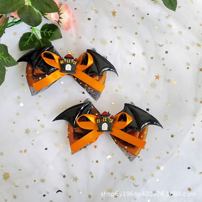 ロリータ ハロウィンアクセサリー かぼちゃ色の悪魔のヘアピン ロリータ オレンジ 黒 紫 コウモリ リボン帽子 ロリータ ハロウィンアクセサリー かぼちゃ色の悪魔のヘアピン ロリータ オレンジ 黒 紫 コウモリ リボン帽子