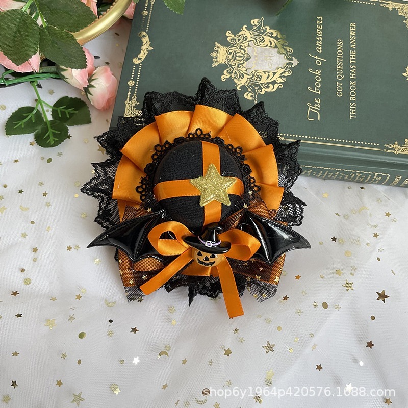 ロリータ ハロウィンアクセサリー かぼちゃ色の悪魔のヘアピン ロリータ オレンジ 黒 紫 コウモリ リボン帽子 ロリータ ハロウィンアクセサリー かぼちゃ色の悪魔のヘアピン ロリータ オレンジ 黒 紫 コウモリ リボン帽子