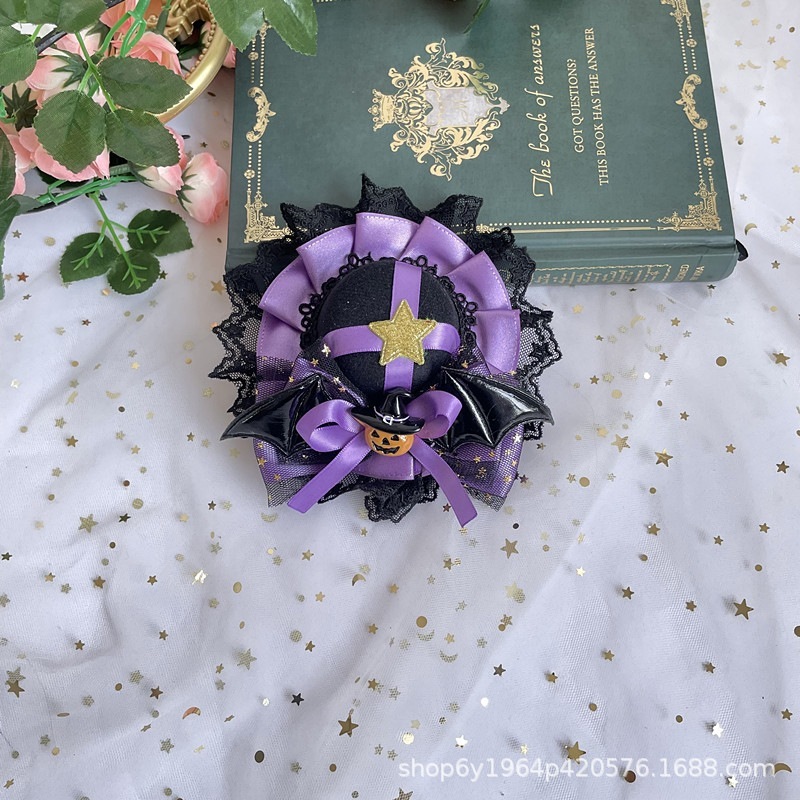 ロリータ ハロウィンアクセサリー かぼちゃ色の悪魔のヘアピン ロリータ オレンジ 黒 紫 コウモリ リボン帽子 ロリータ ハロウィンアクセサリー かぼちゃ色の悪魔のヘアピン ロリータ オレンジ 黒 紫 コウモリ リボン帽子