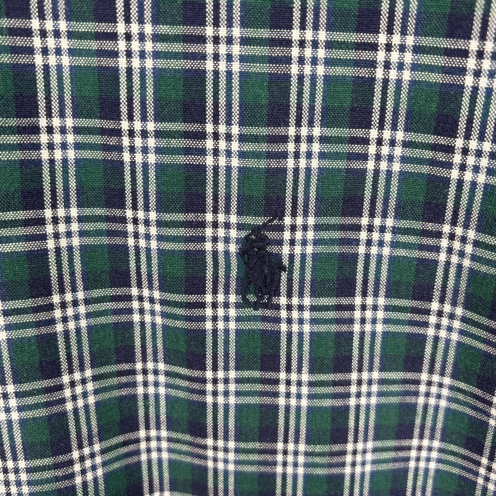 古着 長袖シャツ ボタンダウンシャツ ワンポイント ロゴ 刺繍 大きいサイズ XL ネイビー系 チェック メンズ 古着 長袖シャツ ボタンダウンシャツ ワンポイント ロゴ 刺繍 大きいサイズ XL ネイビー系 チェック メンズ