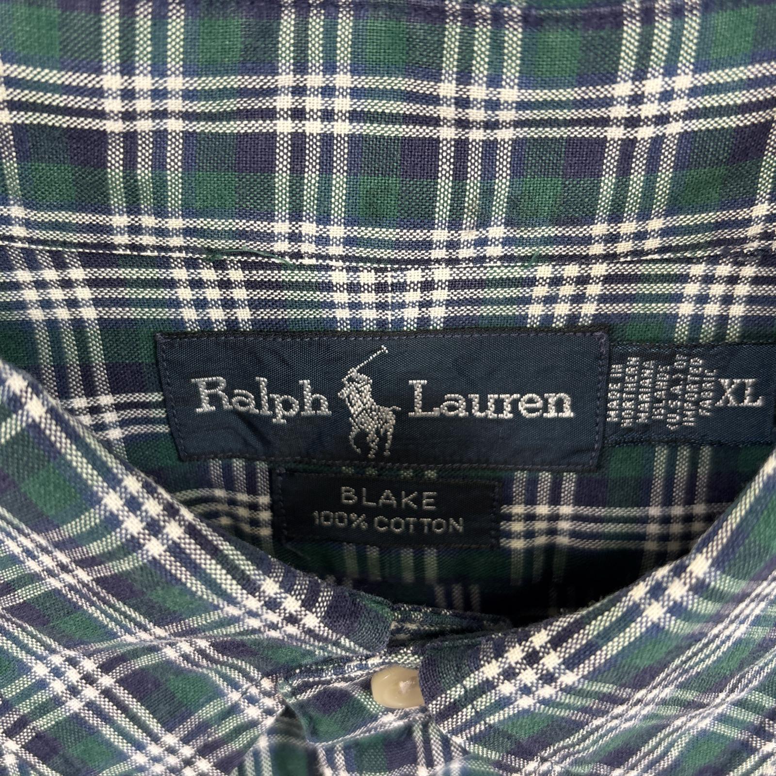 古着 長袖シャツ ボタンダウンシャツ ワンポイント ロゴ 刺繍 大きいサイズ XL ネイビー系 チェック メンズ 古着 長袖シャツ ボタンダウンシャツ ワンポイント ロゴ 刺繍 大きいサイズ XL ネイビー系 チェック メンズ