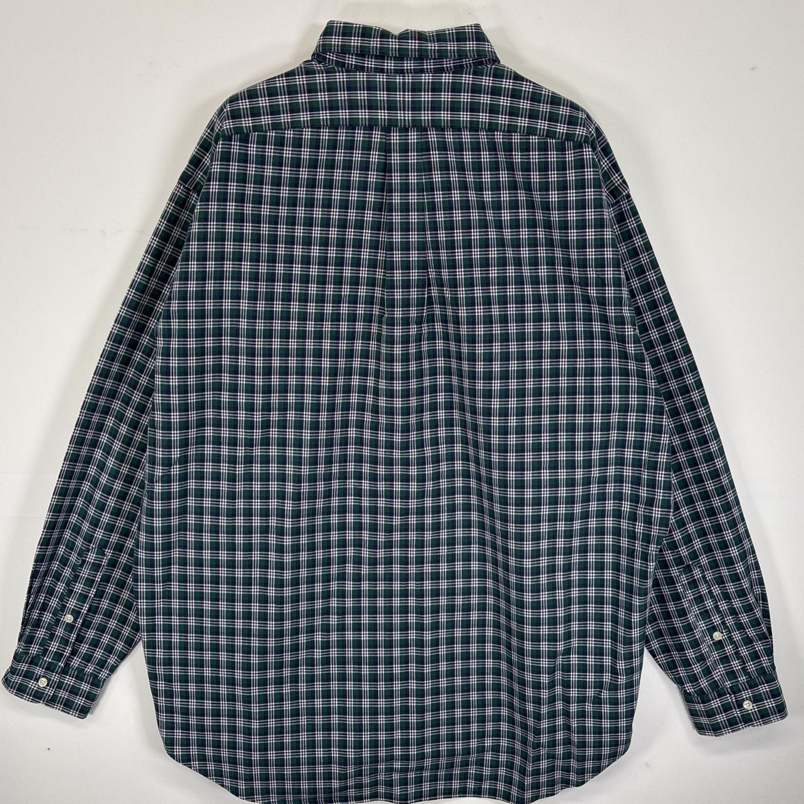 古着 長袖シャツ ボタンダウンシャツ ワンポイント ロゴ 刺繍 大きいサイズ XL ネイビー系 チェック メンズ 古着 長袖シャツ ボタンダウンシャツ ワンポイント ロゴ 刺繍 大きいサイズ XL ネイビー系 チェック メンズ