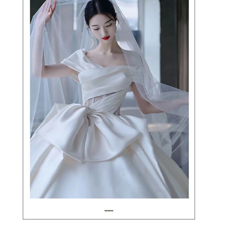 ワンショルダーサテンウェディングドレス花嫁2025小さいプラスサイズ妊婦ハイエンドフォレストスタイル ワンショルダーサテンウェディングドレス花嫁2025小さいプラスサイズ妊婦ハイエンドフォレストスタイル