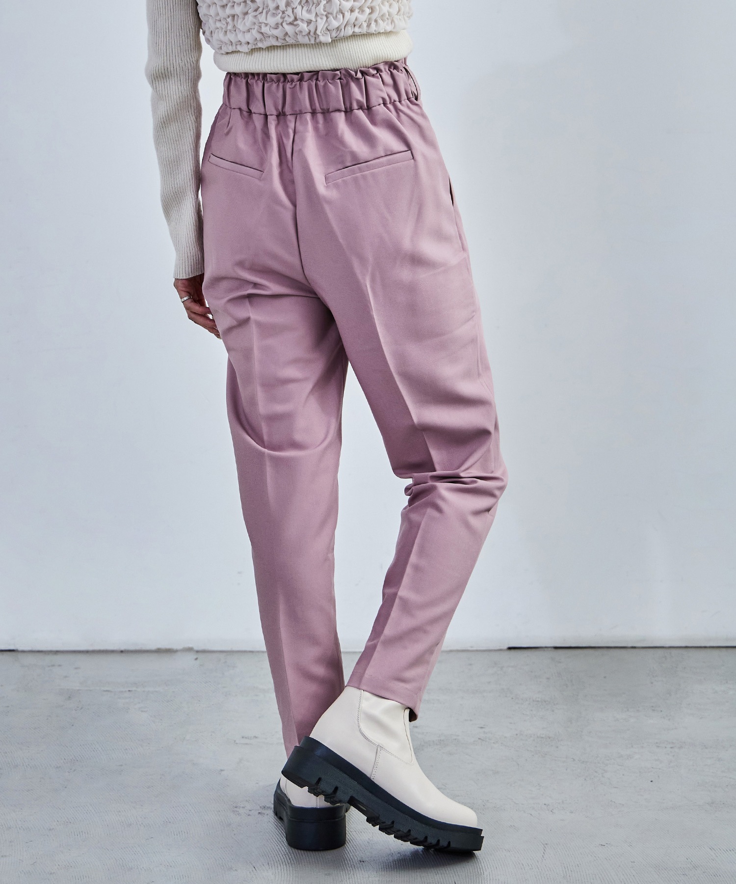 ハイウエストテーパードスラックス スラックス ハイウエスト タック テーパード レディース ウエストゴム カラバリ豊富 春夏 秋冬 オールシーズン ボトムス スタイルアップ 美脚見せ 低身長