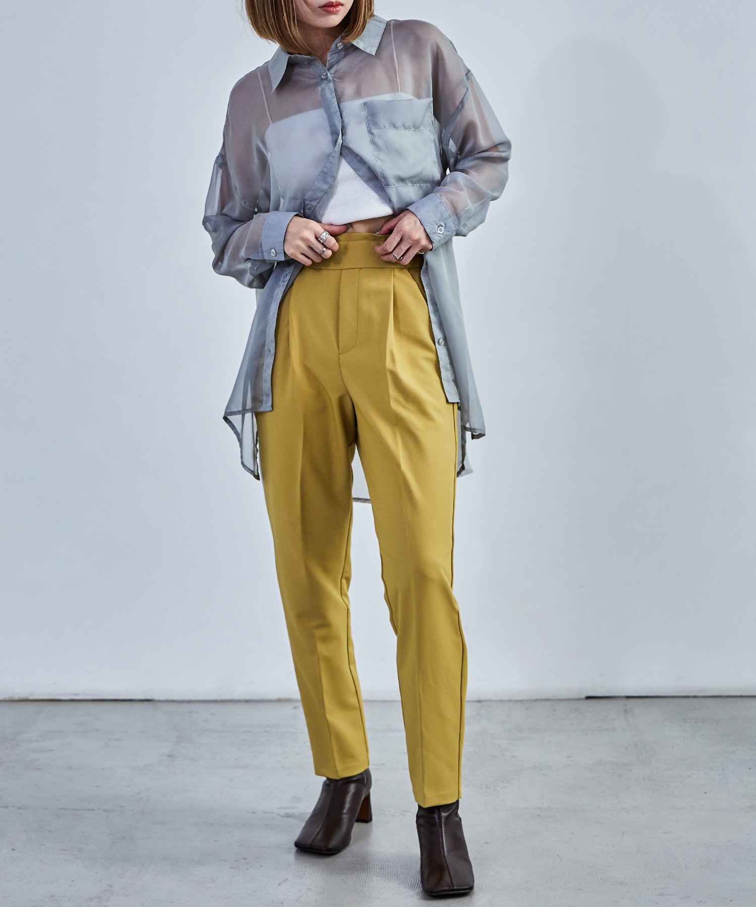 ハイウエストテーパードスラックス スラックス ハイウエスト タック テーパード レディース ウエストゴム カラバリ豊富 春夏 秋冬 オールシーズン ボトムス スタイルアップ 美脚見せ 低身長