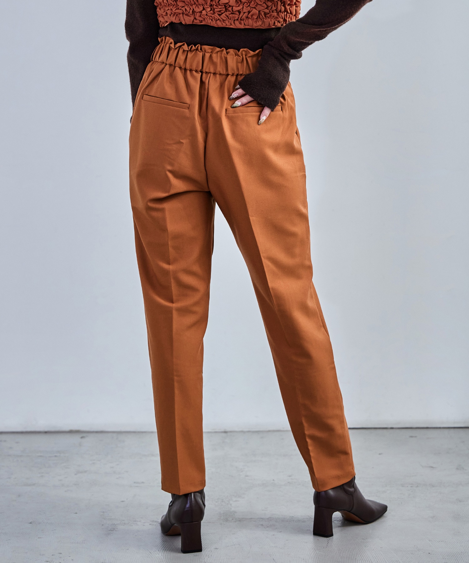 ハイウエストテーパードスラックス スラックス ハイウエスト タック テーパード レディース ウエストゴム カラバリ豊富 春夏 秋冬 オールシーズン ボトムス スタイルアップ 美脚見せ 低身長