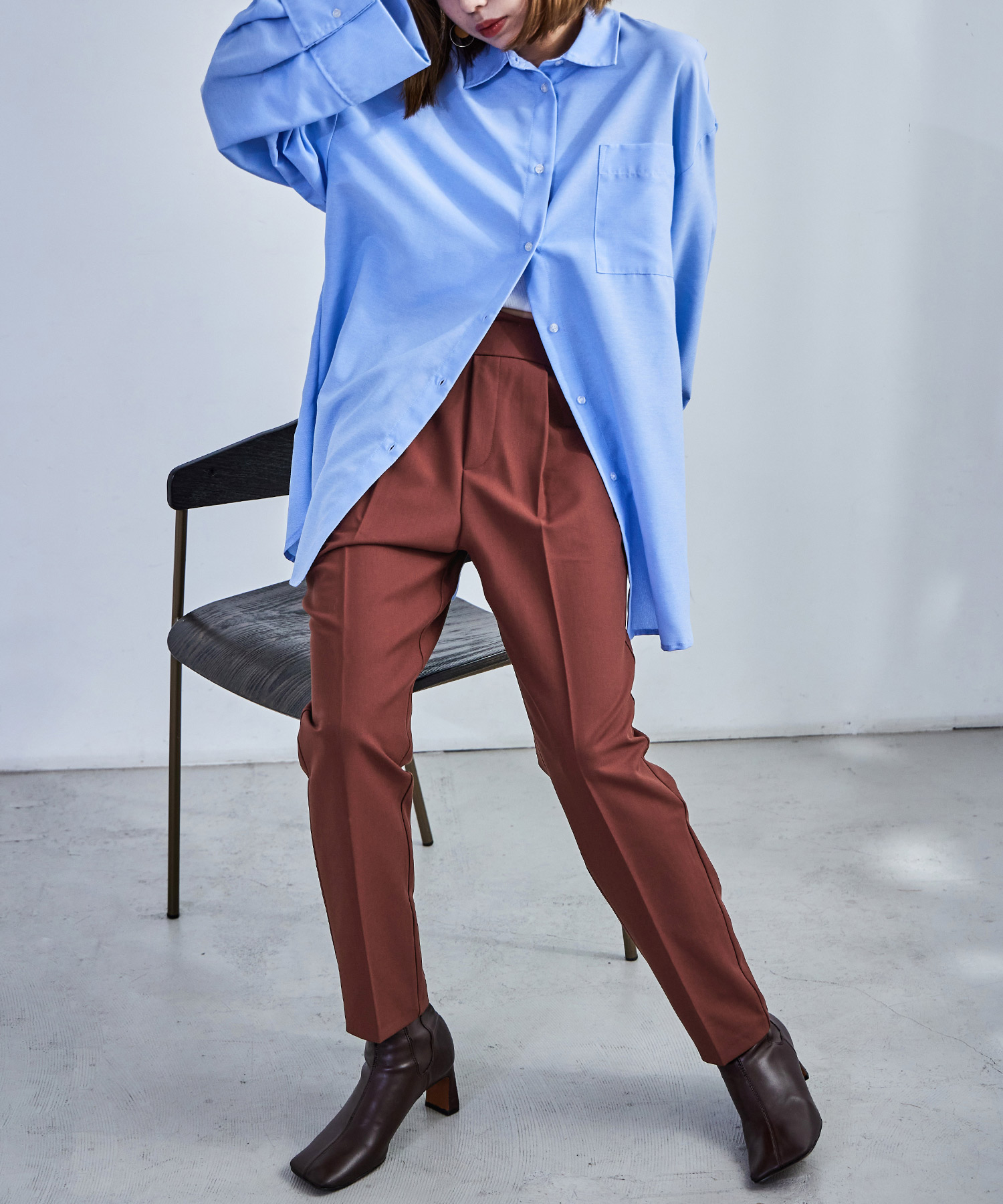 ハイウエストテーパードスラックス スラックス ハイウエスト タック テーパード レディース ウエストゴム カラバリ豊富 春夏 秋冬 オールシーズン ボトムス スタイルアップ 美脚見せ 低身長