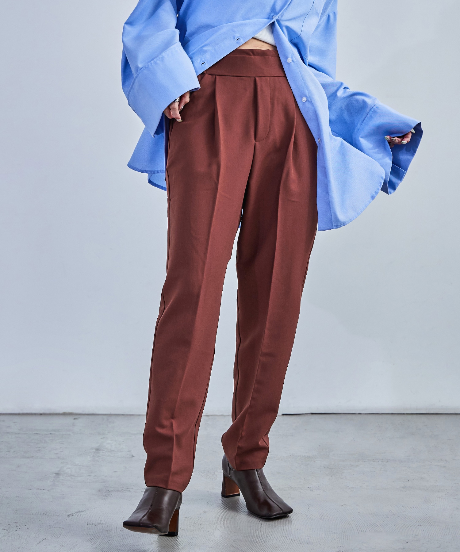 ハイウエストテーパードスラックス スラックス ハイウエスト タック テーパード レディース ウエストゴム カラバリ豊富 春夏 秋冬 オールシーズン ボトムス スタイルアップ 美脚見せ 低身長