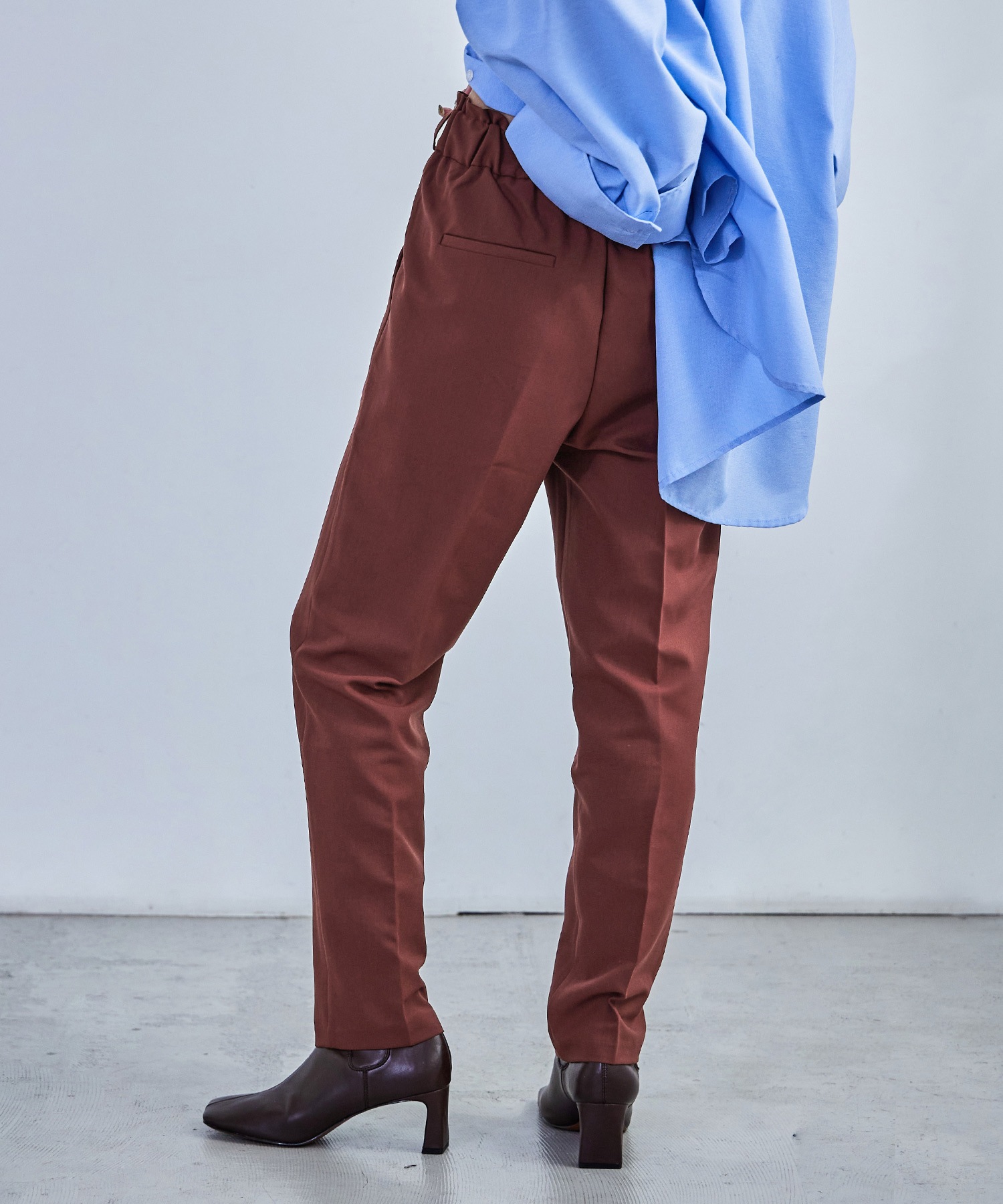 ハイウエストテーパードスラックス スラックス ハイウエスト タック テーパード レディース ウエストゴム カラバリ豊富 春夏 秋冬 オールシーズン ボトムス スタイルアップ 美脚見せ 低身長