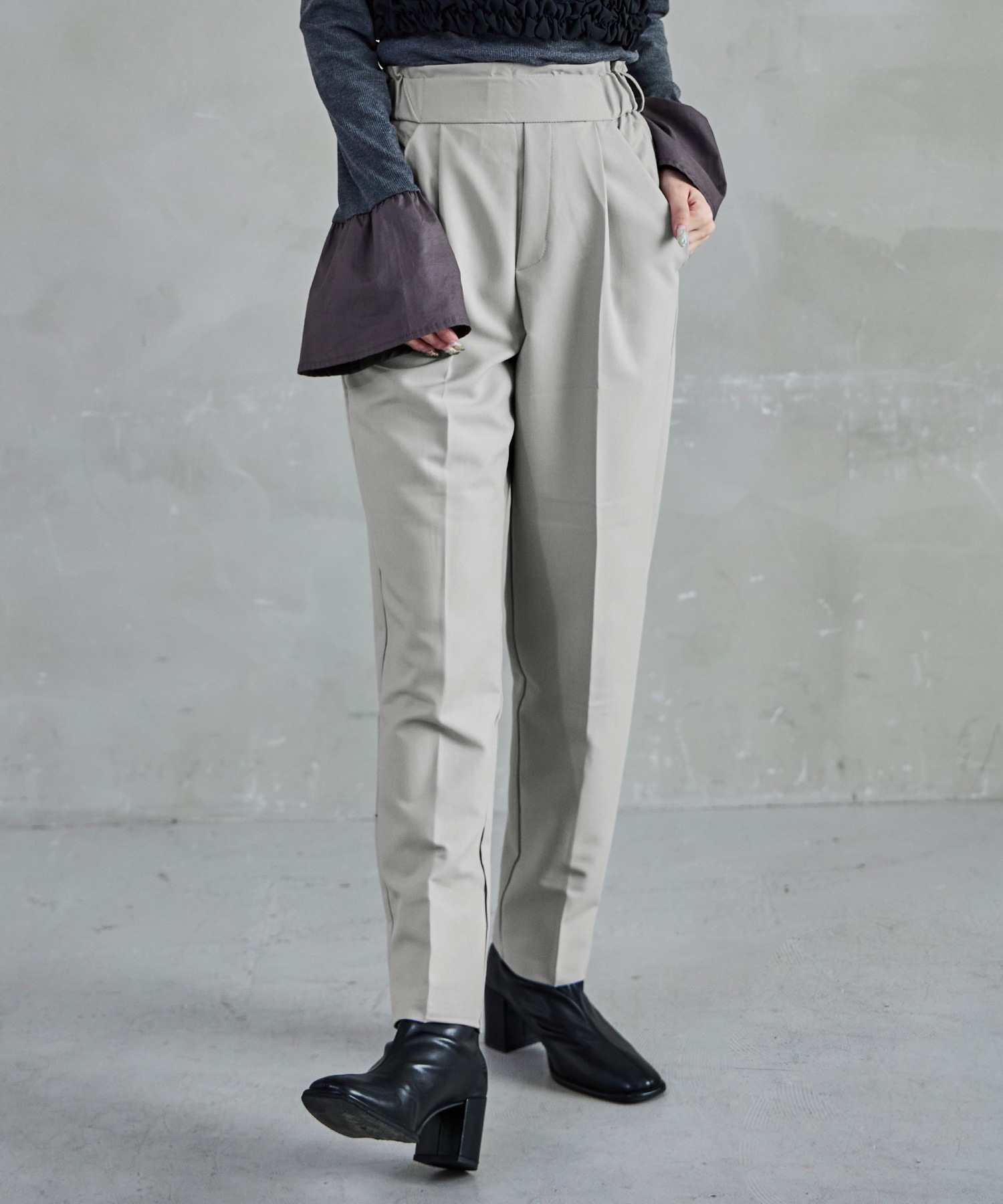 ハイウエストテーパードスラックス スラックス ハイウエスト タック テーパード レディース ウエストゴム カラバリ豊富 春夏 秋冬 オールシーズン ボトムス スタイルアップ 美脚見せ 低身長