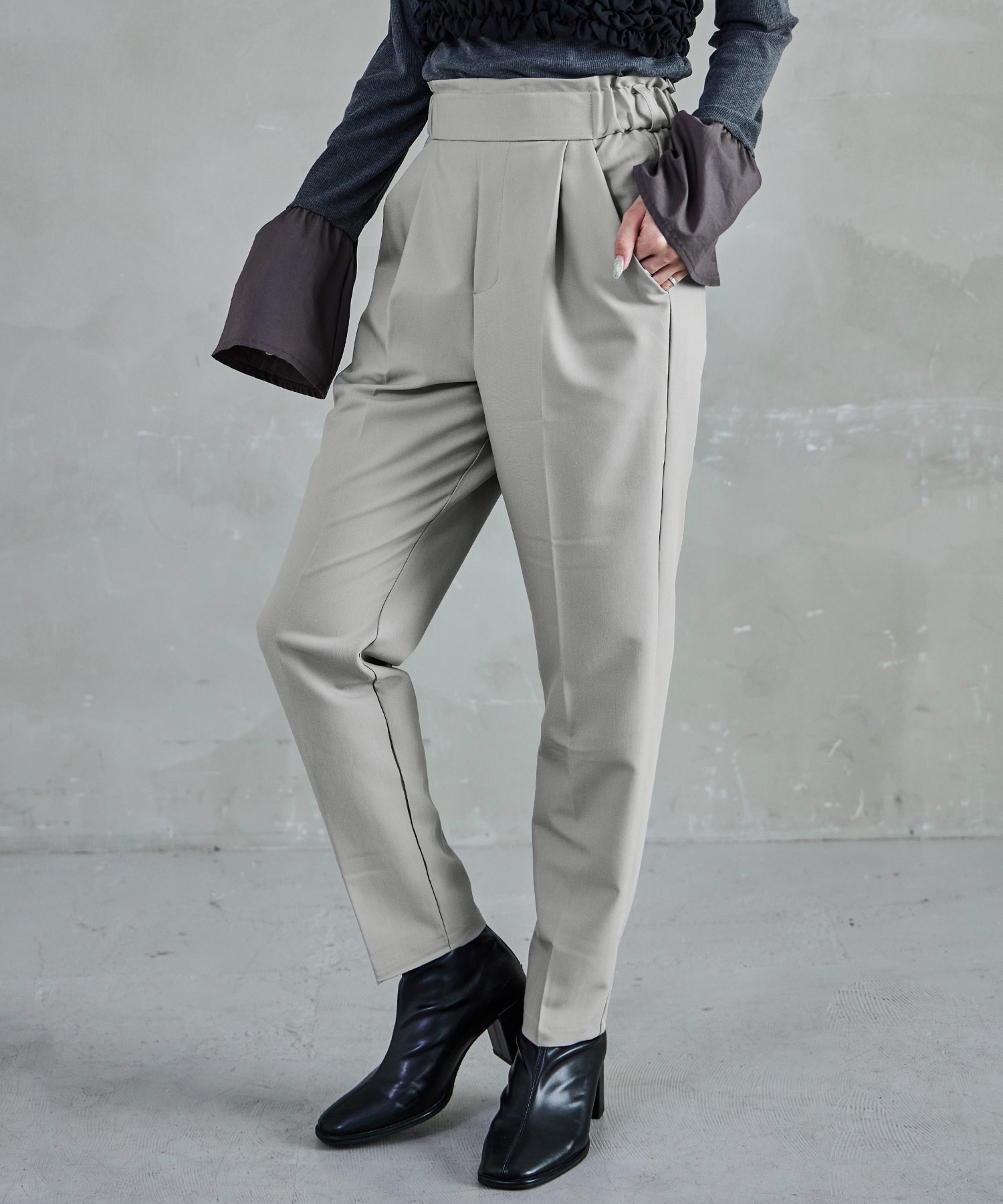 ハイウエストテーパードスラックス スラックス ハイウエスト タック テーパード レディース ウエストゴム カラバリ豊富 春夏 秋冬 オールシーズン ボトムス スタイルアップ 美脚見せ 低身長