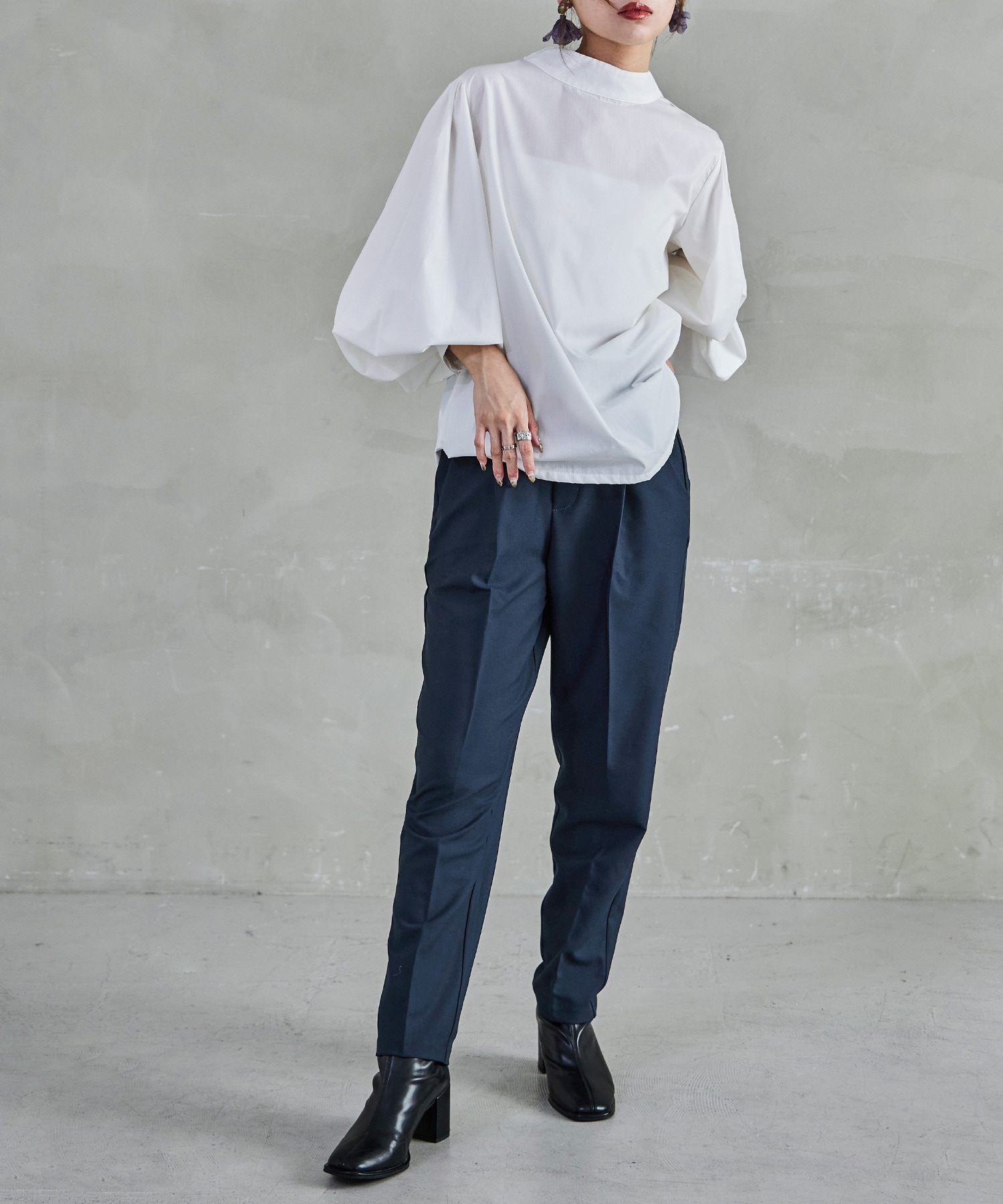 ハイウエストテーパードスラックス スラックス ハイウエスト タック テーパード レディース ウエストゴム カラバリ豊富 春夏 秋冬 オールシーズン ボトムス スタイルアップ 美脚見せ 低身長