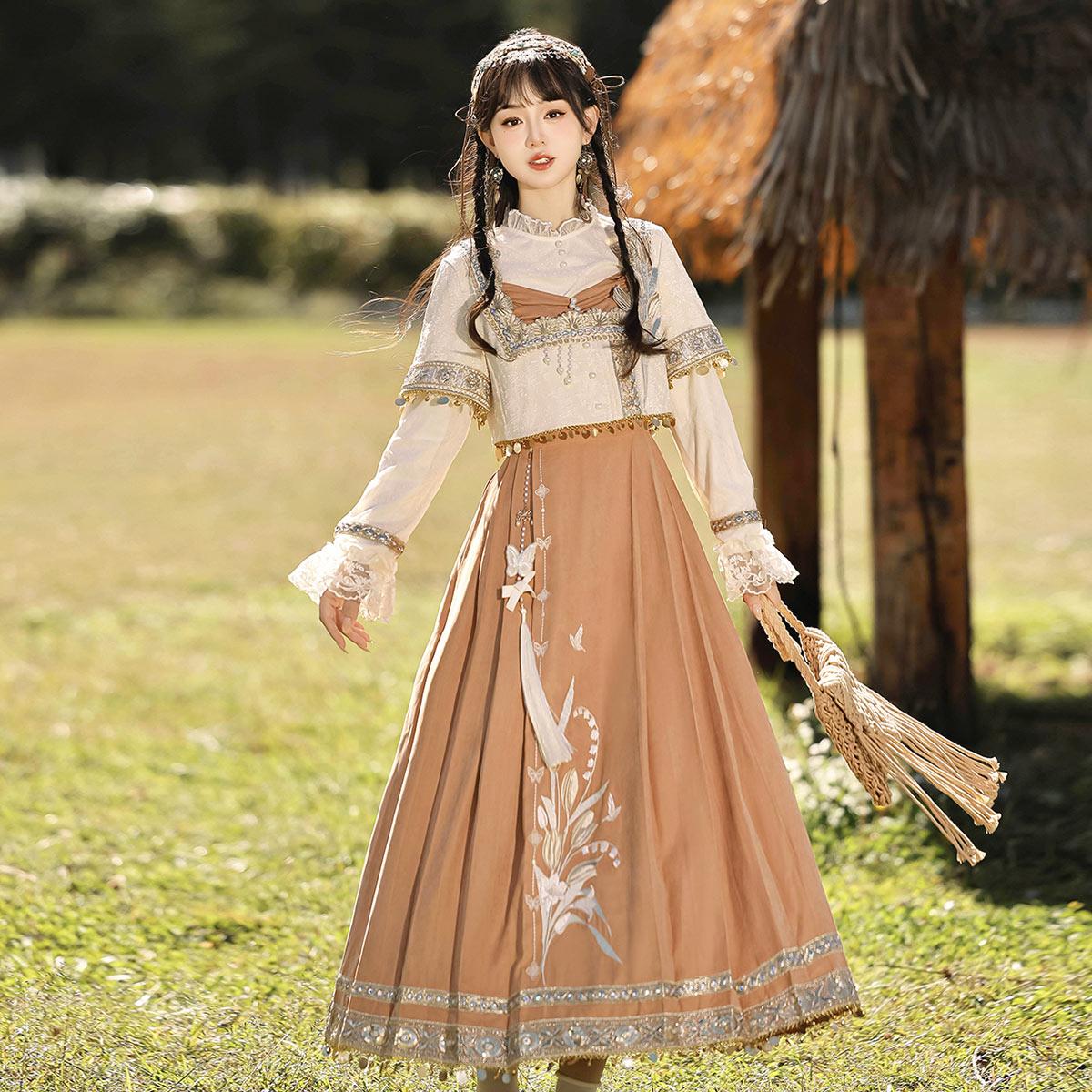 【フルセット】大砂漠郁香新韓国cos要素長袖インナーワンピース刺繍セット