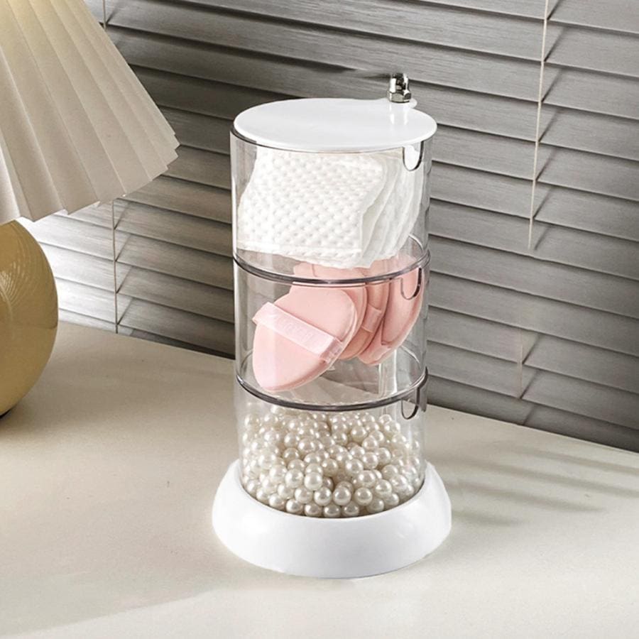 【超お得1つ買うと10個もらえる】[今日は安い-出荷が早い]パフ収納 360度回転 パフケース クリア 収納トレイ 2段3段4段回転収納ボックス 透明 化粧コットンケース