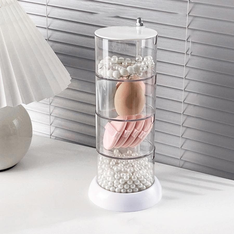 【超お得1つ買うと10個もらえる】[今日は安い-出荷が早い]パフ収納 360度回転 パフケース クリア 収納トレイ 2段3段4段回転収納ボックス 透明 化粧コットンケース