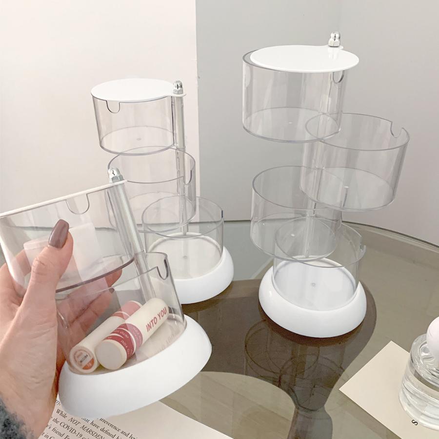 【超お得1つ買うと10個もらえる】[今日は安い-出荷が早い]パフ収納 360度回転 パフケース クリア 収納トレイ 2段3段4段回転収納ボックス 透明 化粧コットンケース