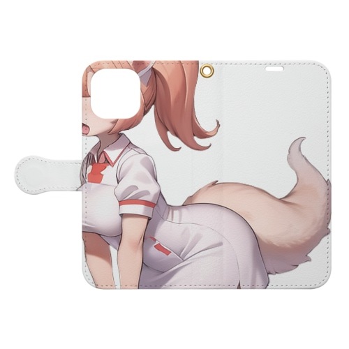 【文字入れ可能受注生産】フェネックギツネナースの女の子　イザベラ　 手帳型スマホケース