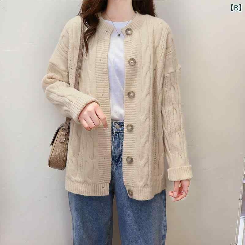 ニット レディース カーディガン おしゃれ カジュアル 大きめサイズ セーター 秋冬 アウター レトロ 厚手 ツイスト パープル