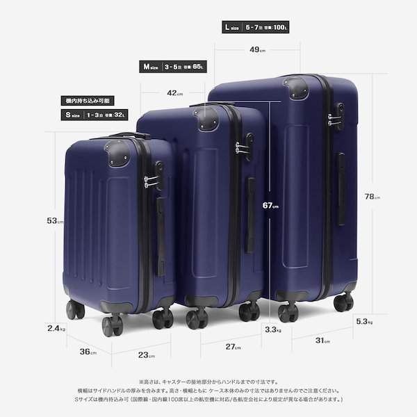 【3個セット】 スーツケース　3個セット　新モデル追加TABI Light