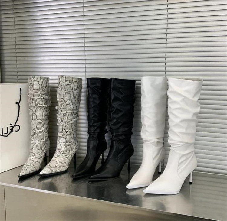 早い者勝ち 2025年夏 スパイクシューズ 細ヒール ロングブーツ ヘビ柄 シワ レディース スタックブーツポインテッドトゥ 快適である 中ヒール 長靴 高筒ブーツ 早い者勝ち 2025年夏 スパイクシューズ 細ヒール ロングブーツ ヘビ柄 シワ レディース スタックブーツポインテッドトゥ 快適である 中ヒール 長靴 高筒ブーツ