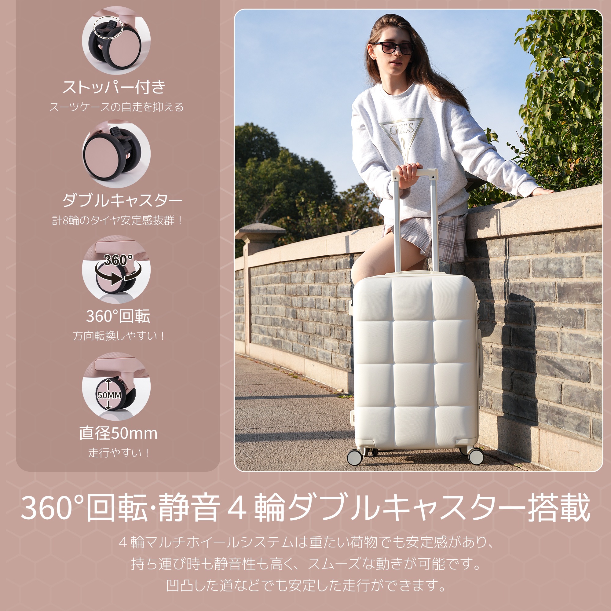 【国内即発送】スーツケース キャリーバッグ キャリーケース Lサイズ 小型 超軽量 ファスナー式 TSAロック搭載 フック機能付き 360度回転 旅行 おしゃれ 人気色Green + ABS