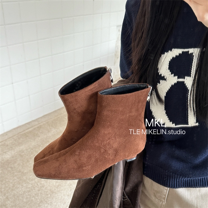 Tlemikelin Korea Dongdaemen Small Square Toe Low-かかとのつまずい春と秋のブーツ気質多用途の薄いブーツ