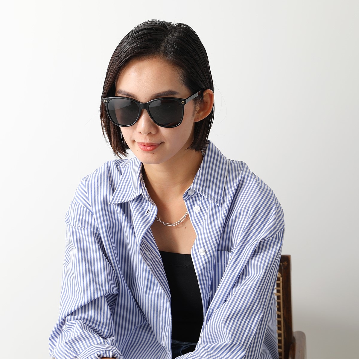 GUCCI グッチ サングラス GG0024S レディース ウェリントン型 GGロゴ ダブルG Bee ビーメガネ めがね 眼鏡 アイウェア 001/BLACK-BLACK-GREY