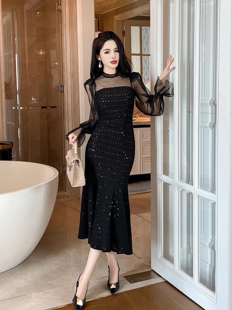 精緻 パーティードレス ロングスカート 春秋 レディース レース パッチワーク キラキ ラ フィッシュテールスカート セクシー 通勤 インナー スカート 精緻 パーティードレス ロングスカート 春秋 レディース レース パッチワーク キラキ ラ フィッシュテールスカート セクシー 通勤 インナー スカート