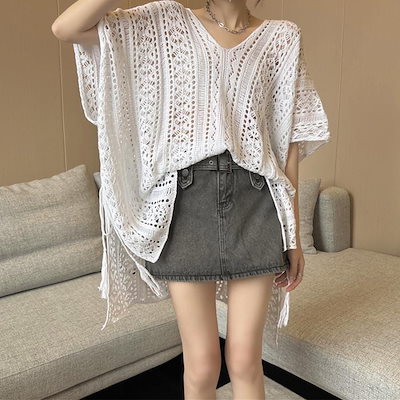 サマーニット 透かし編み [今日は安い-出荷が早い]メッシュニット ニットトップス 体型カバー ゆったり セクシー レディース