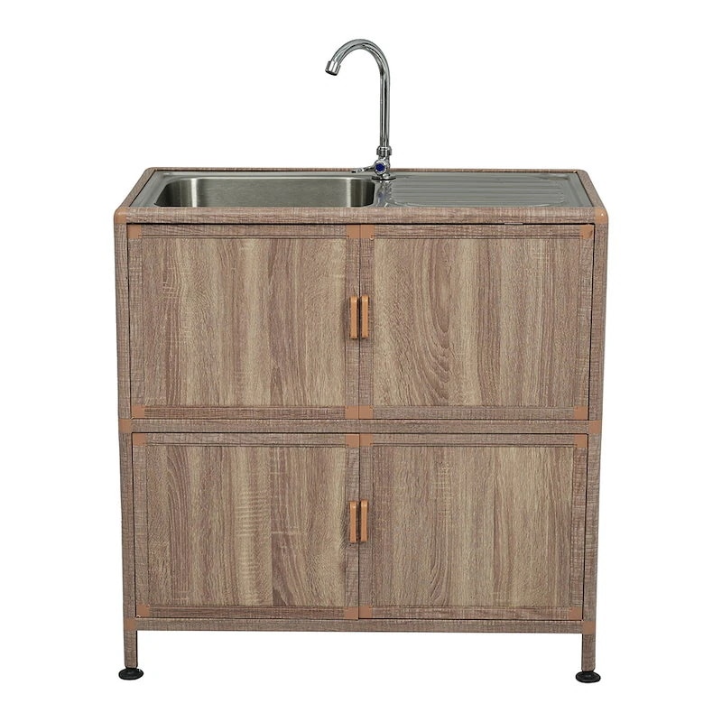 屋外 流し台 ステンレス W83×D43×H109cm 組み立て簡単 収納棚付 国内即日発送】【囲い付きで便利】屋外 流し台 ステンレス W83×D43.5×H109.