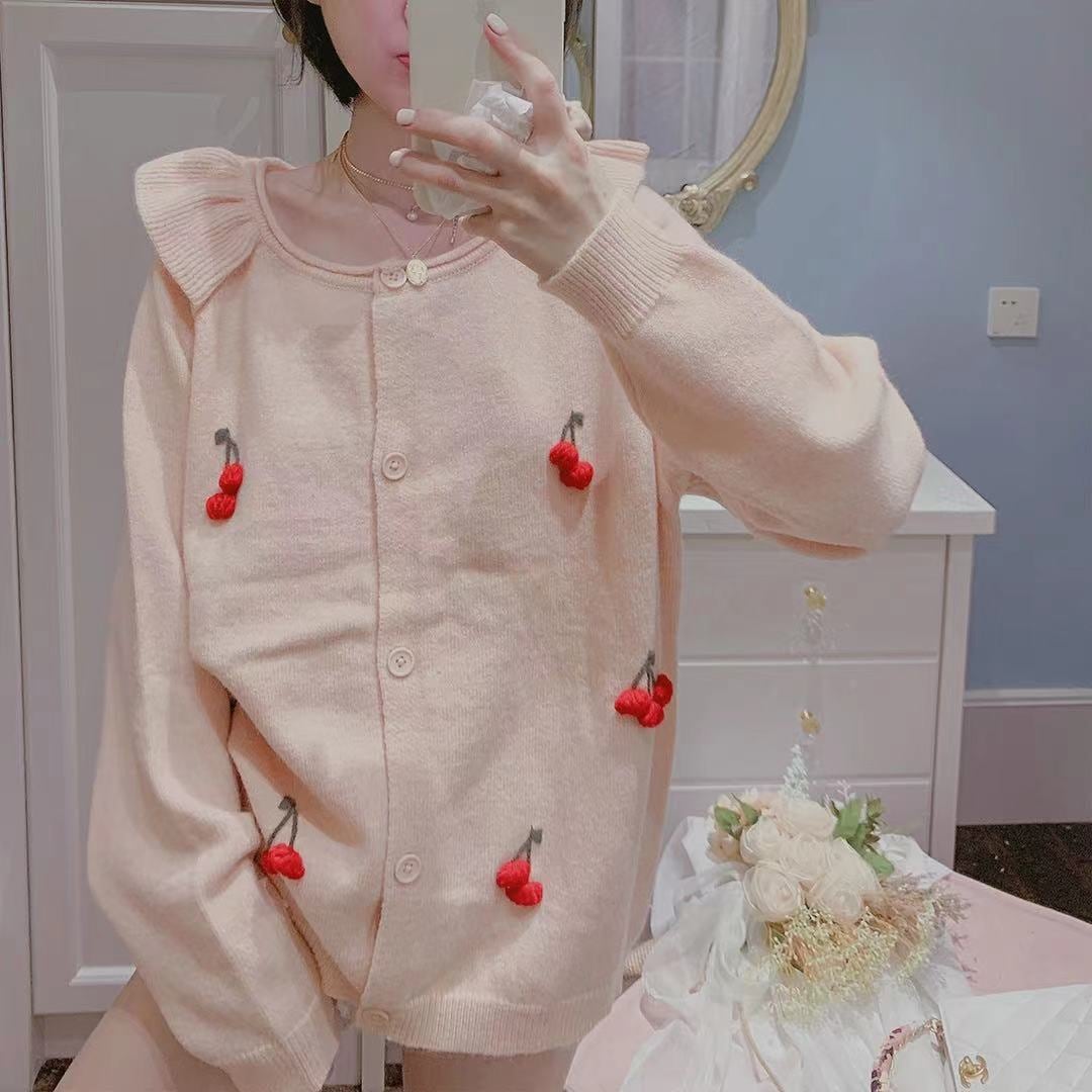 さくらんぼニットパジャマ上下2点セット