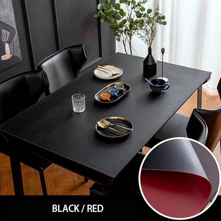 テーブルクロス PUレザーテーブルマット 無地 両面2色 北欧風 長方形 四季通用 お手入れ簡単 おしゃれ 耐久 汚れ防止 防水 防油 耐熱(Red/Black, 80x120cm)