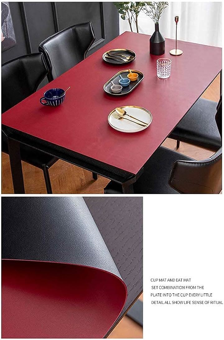 テーブルクロス PUレザーテーブルマット 無地 両面2色 北欧風 長方形 四季通用 お手入れ簡単 おしゃれ 耐久 汚れ防止 防水 防油 耐熱(Red/Black, 80x120cm)