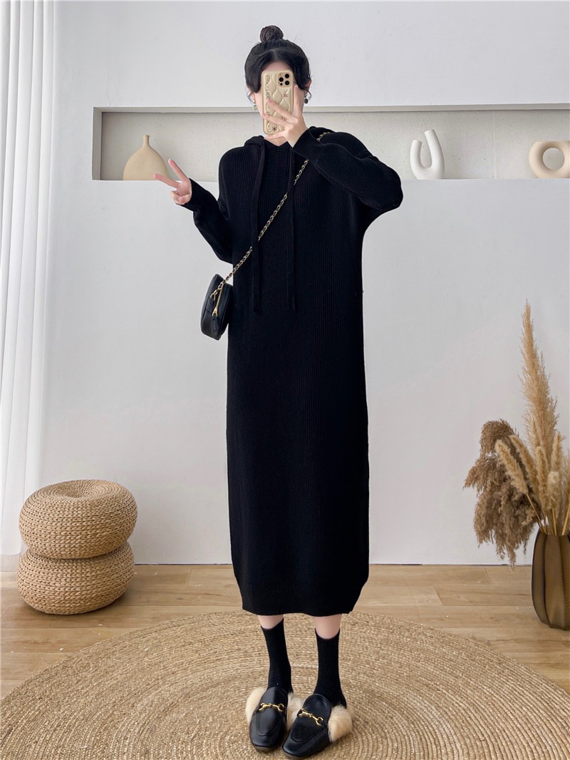 ロングニットワンピースレディース秋冬新作インナーゆったりフード付きセーターセーターワンピース ロングニットワンピースレディース秋冬新作インナーゆったりフード付きセーターセーターワンピース