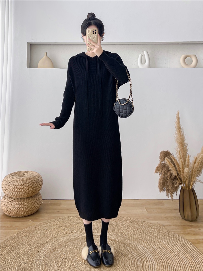 ロングニットワンピースレディース秋冬新作インナーゆったりフード付きセーターセーターワンピース ロングニットワンピースレディース秋冬新作インナーゆったりフード付きセーターセーターワンピース