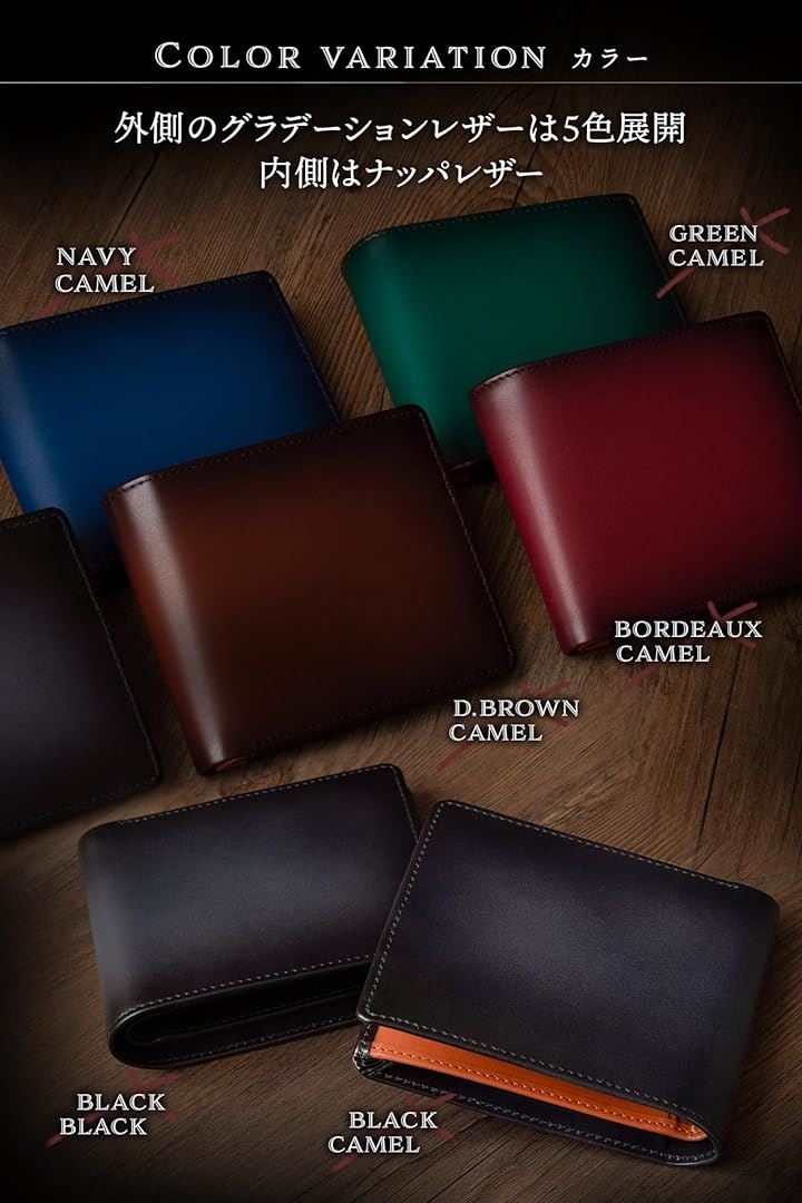 財布 メンズ 2つ折り グラデーション 二つ折り 本革 二つ折り財布 NVY-CML( 4.ネイビー＆キャメル)