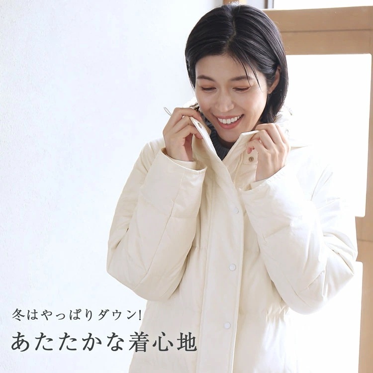 洗える ダウンコート レディース Filomo ブランド フード付き リブ袖 オフホワイト 白 2023 ロング 50代 40代 ロング丈 80% 暖かい おしゃれ ダウン コート アウター 秋冬 洗