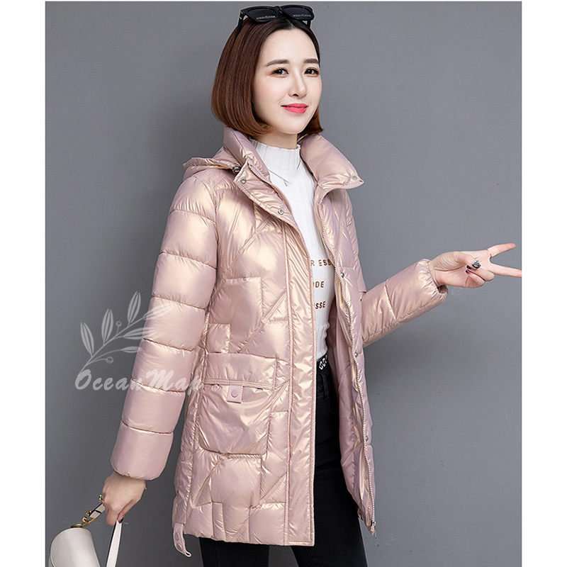 中綿 ダウンコート コート レディース 冬 ダウンジャケット ミドルコート 大きめ ポケット付き フード付 アウター ファスナー 厚手 暖かい 防寒 カジュアル おしゃれ 無地 コーデ 楽ちん リラッ