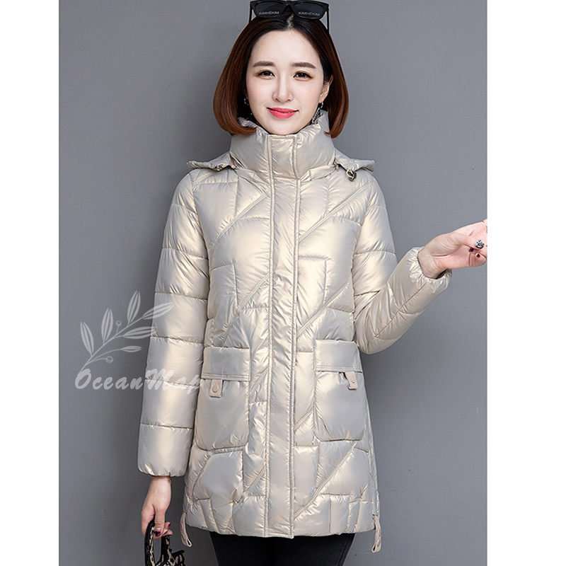 中綿 ダウンコート コート レディース 冬 ダウンジャケット ミドルコート 大きめ ポケット付き フード付 アウター ファスナー 厚手 暖かい 防寒 カジュアル おしゃれ 無地 コーデ 楽ちん リラッ