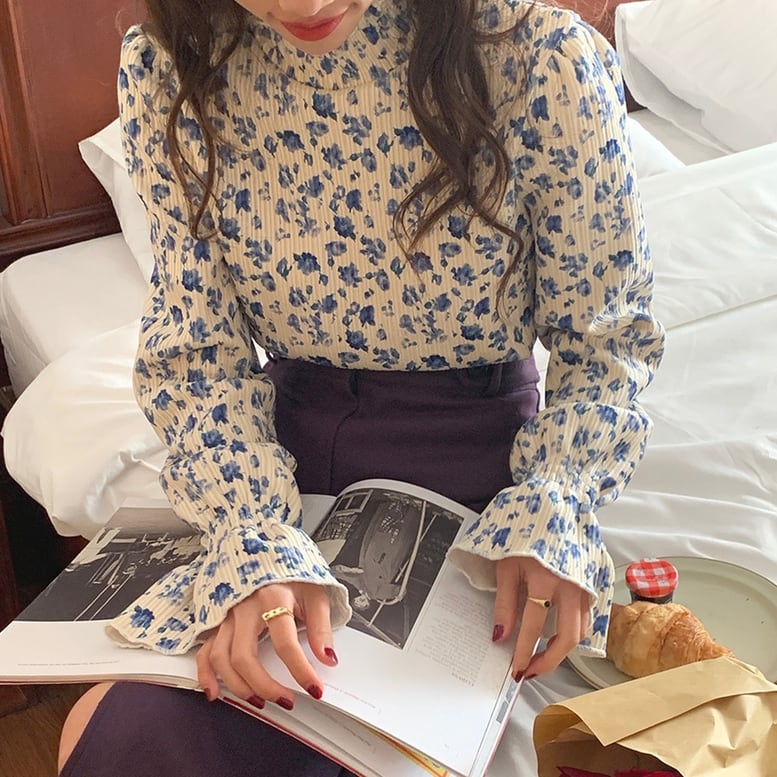 レディース 小花柄ブラウス カットソー フリルネック ロングスリーブプリントプルオーバー リブニット プルオーバー シャツ トップス ハイネック 楽天市場】レディース 小花柄ブラウス カットソー フリルネック