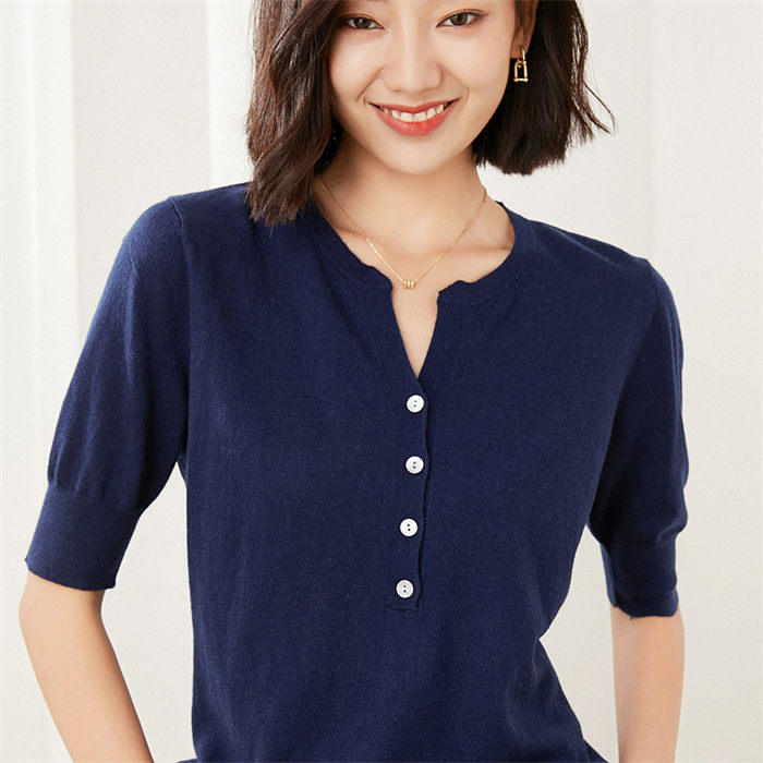 トップス レディース 五分丈袖 WOOL ウール 薄手 Vネック 無地 オフィス 通勤 カットソー キレイめ 肌着 細見え効果あるリブニット 柔らかい ストレッチ性 シンプル 春 秋 温活 保温 暖か