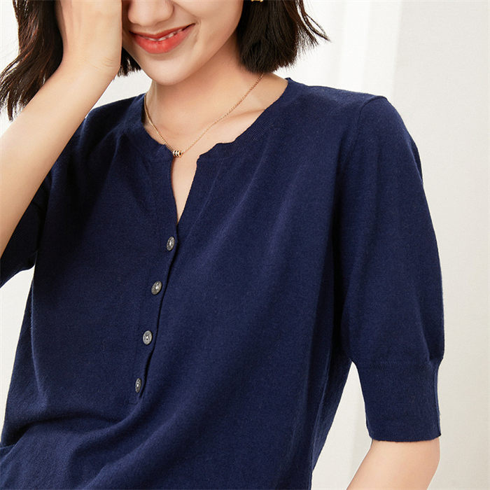 トップス レディース 五分丈袖 WOOL ウール 薄手 Vネック 無地 オフィス 通勤 カットソー キレイめ 肌着 細見え効果あるリブニット 柔らかい ストレッチ性 シンプル 春 秋 温活 保温 暖か