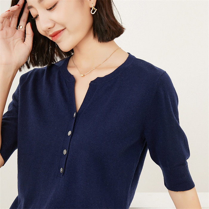 トップス レディース 五分丈袖 WOOL ウール 薄手 Vネック 無地 オフィス 通勤 カットソー キレイめ 肌着 細見え効果あるリブニット 柔らかい ストレッチ性 シンプル 春 秋 温活 保温 暖か