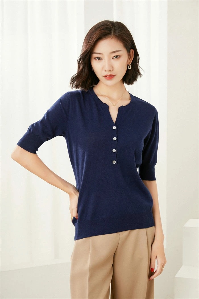 トップス レディース 五分丈袖 WOOL ウール 薄手 Vネック 無地 オフィス 通勤 カットソー キレイめ 肌着 細見え効果あるリブニット 柔らかい ストレッチ性 シンプル 春 秋 温活 保温 暖か