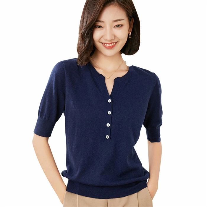 トップス レディース 五分丈袖 WOOL ウール 薄手 Vネック 無地 オフィス 通勤 カットソー キレイめ 肌着 細見え効果あるリブニット 柔らかい ストレッチ性 シンプル 春 秋 温活 保温 暖か