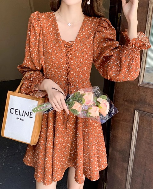 レディース ワンピース ミニ ショート 膝上 長袖 Vネック フレア Aライン かわいい 大人可愛い カジュアル おしゃれ ラフ ガーリー ルーズ フォーマル とろみ感 ヴィンテージ ラブリー