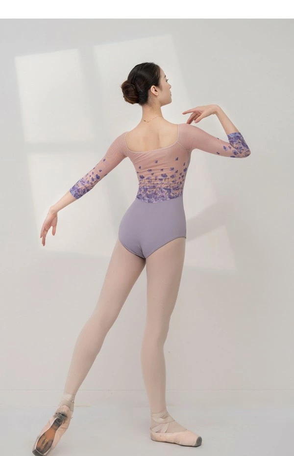 バレエ レオタード 大人 花柄 7分袖 美ライン シンプル 韓国風 大人用