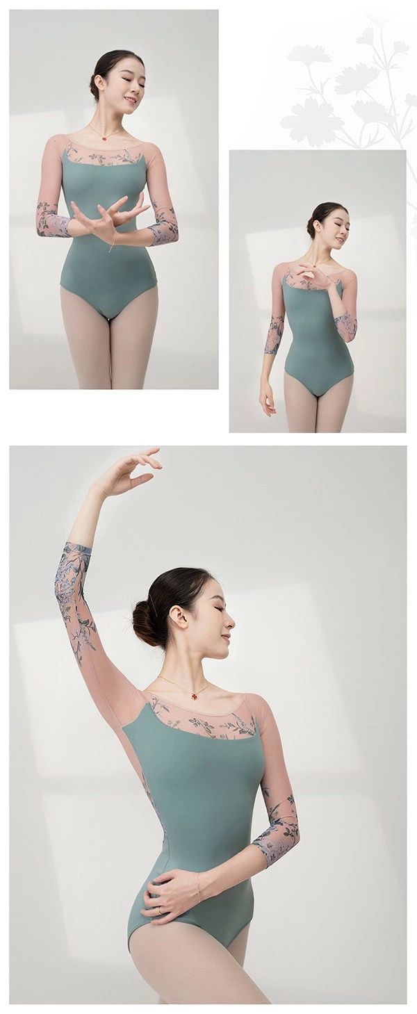 バレエ レオタード 大人 花柄 7分袖 美ライン シンプル 韓国風 大人用