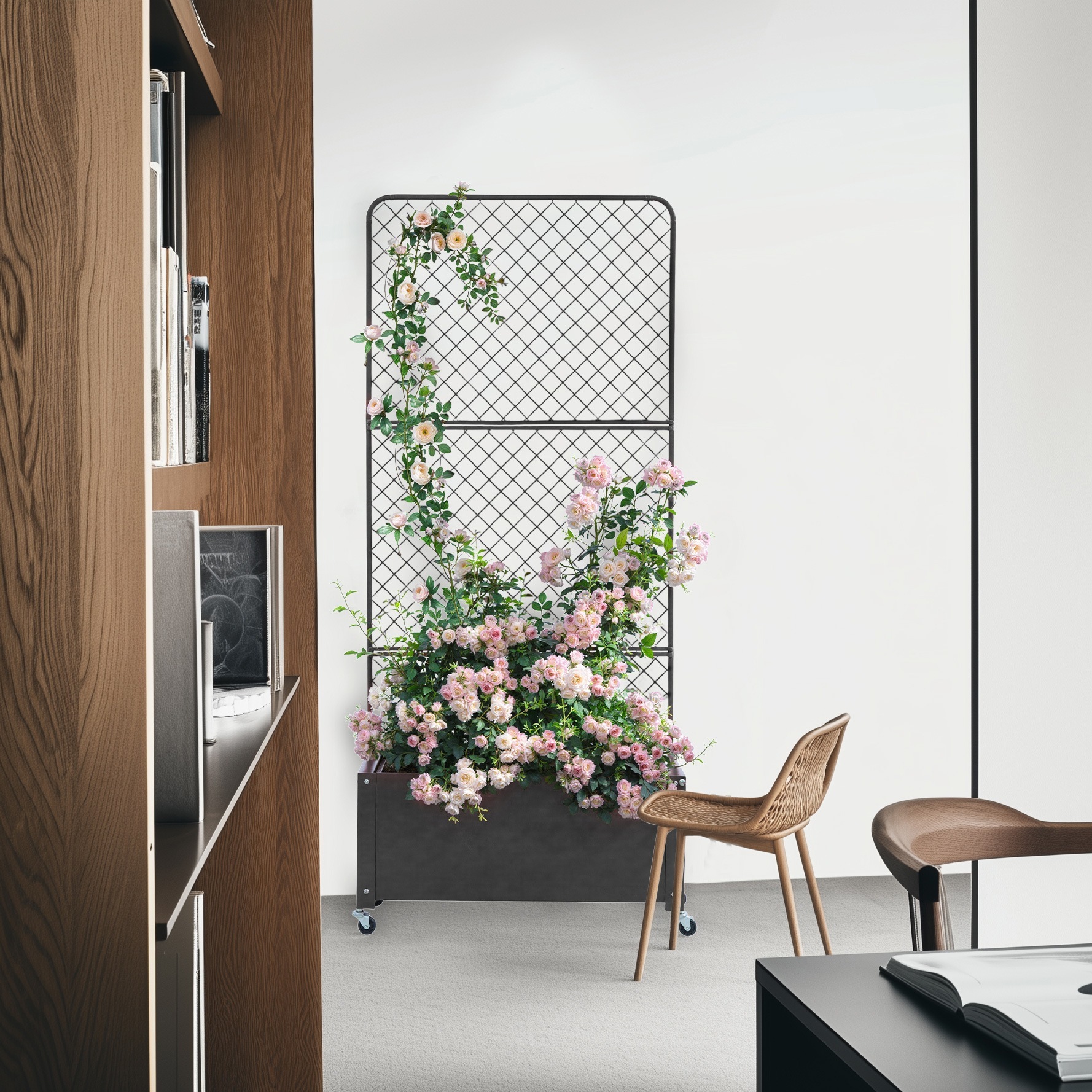 【国内発送Ｍ】1939フェンス プランター付き 目隠し キャスター付き 簡単設置 電着塗装 L70×W30×H160cm 園芸用品 プランター ガーデンラティス プランターボックス 花壇フェンス ガー